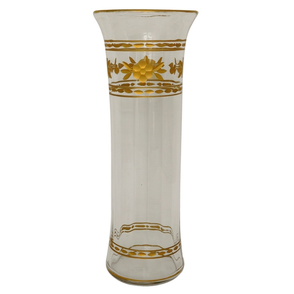 Tall Baccarat crystal vase, cut crystal enhanced with fine gold