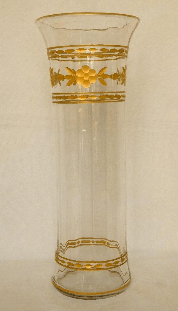 Tall Baccarat crystal vase, cut crystal enhanced with fine gold