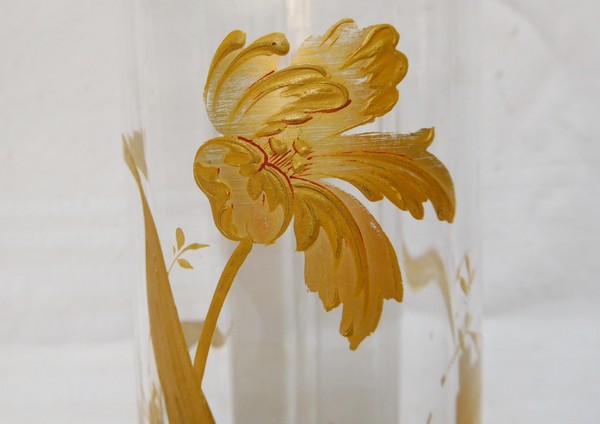 Vase en cristal de Baccarat doré à l'or fin, décor floral