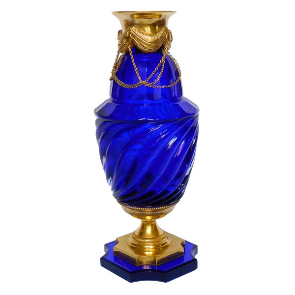 Vase du Creusot - verre bleu et bronze doré d'époque Louis XVI / début XIXe siècle