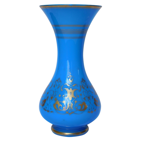 Baccarat blue opaline vase gilt with fine gold, mid 19th century