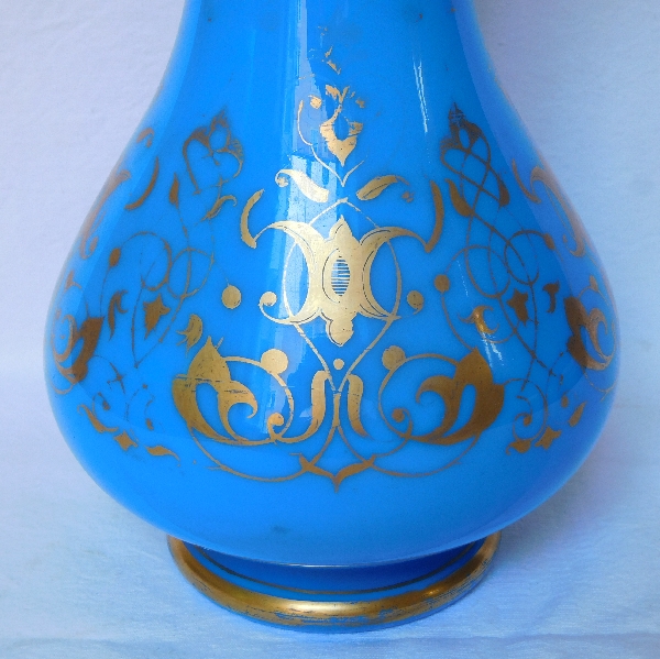 Baccarat blue opaline vase gilt with fine gold, mid 19th century