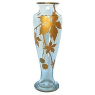 Baccarat crystal vase, Platanes pattern enhanced with fine gold