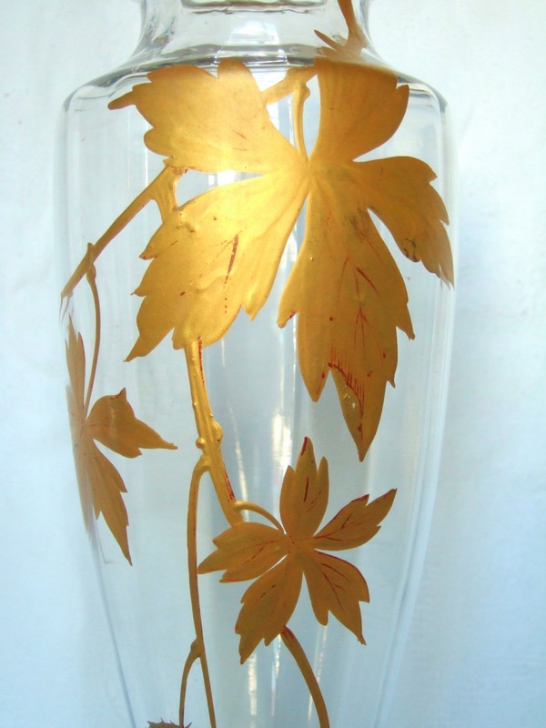 Baccarat crystal vase, Platanes pattern enhanced with fine gold