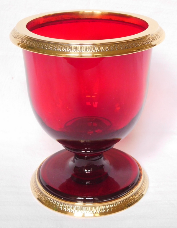 Red Baccarat crystal vase, vermeil mounting, Empire style