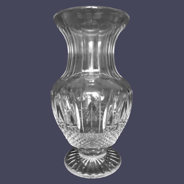 Tall St Louis crystal vase, Tommy pattern - signed