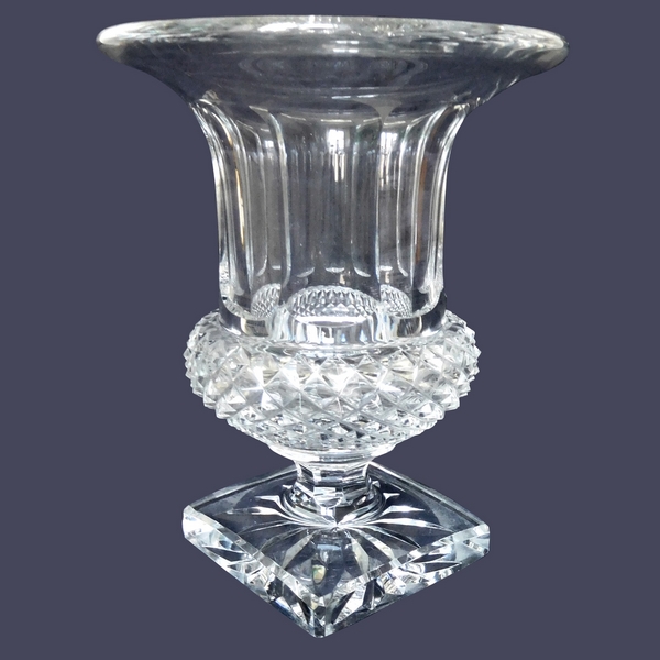 Tall St Louis crystal medicis vase, Versailles pattern - 24.9cm