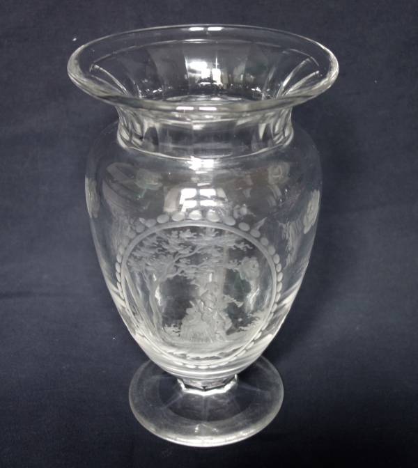 St Louis crystal vase, cut and engraved pattern after Boucher