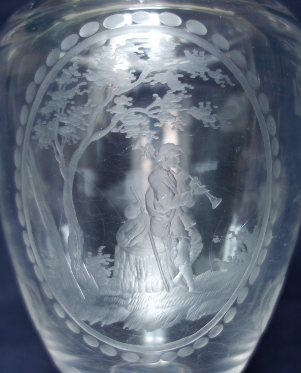 St Louis crystal vase, cut and engraved pattern after Boucher