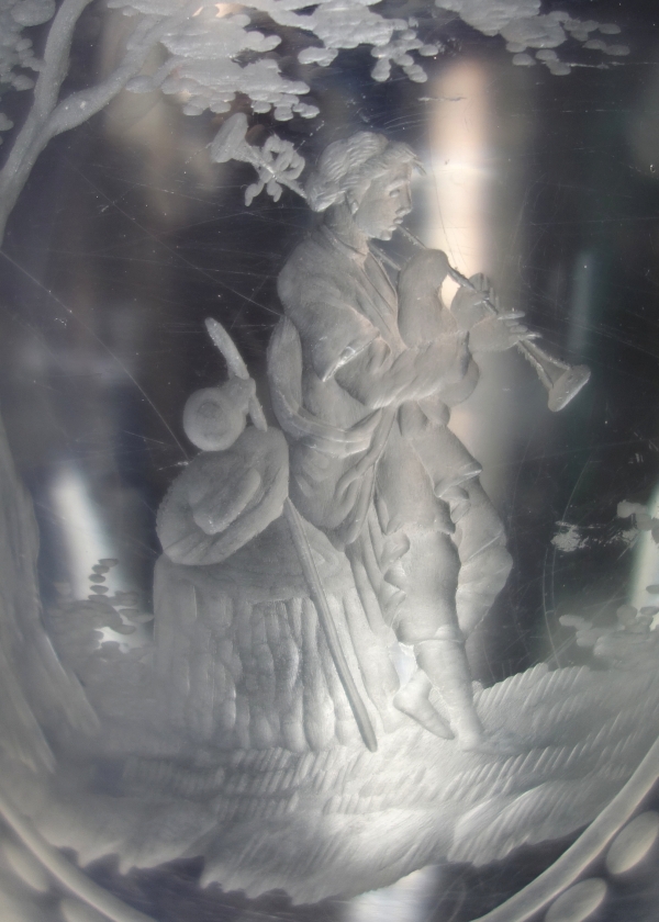 St Louis crystal vase, cut and engraved pattern after Boucher