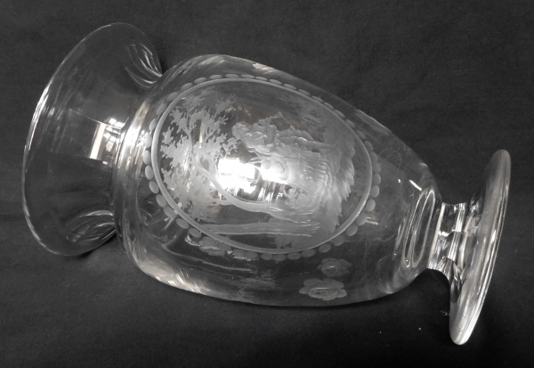 St Louis crystal vase, cut and engraved pattern after Boucher