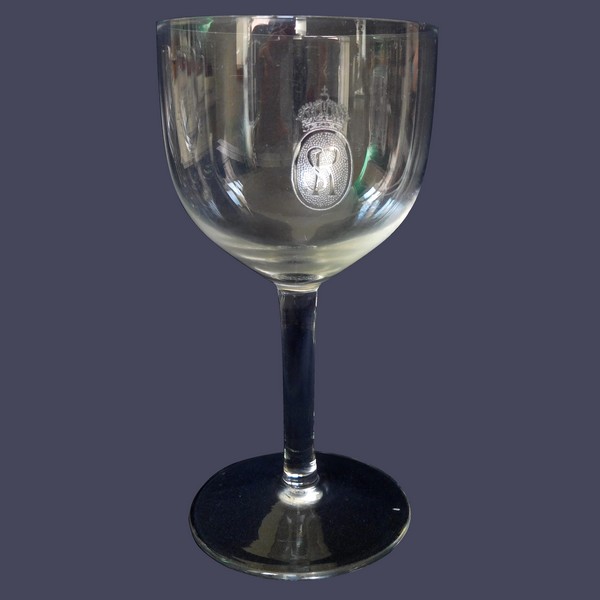 St Louis crystal wine glass, Olympe pattern, Royal Crown - signé