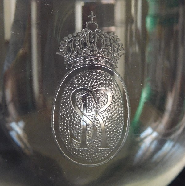 St Louis crystal wine glass, Olympe pattern, Royal Crown - signé