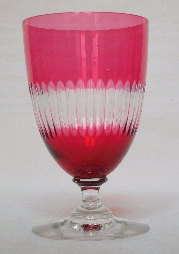 Baccarat crystal tooth glass, pink overlay crystal, Renaissance pattern