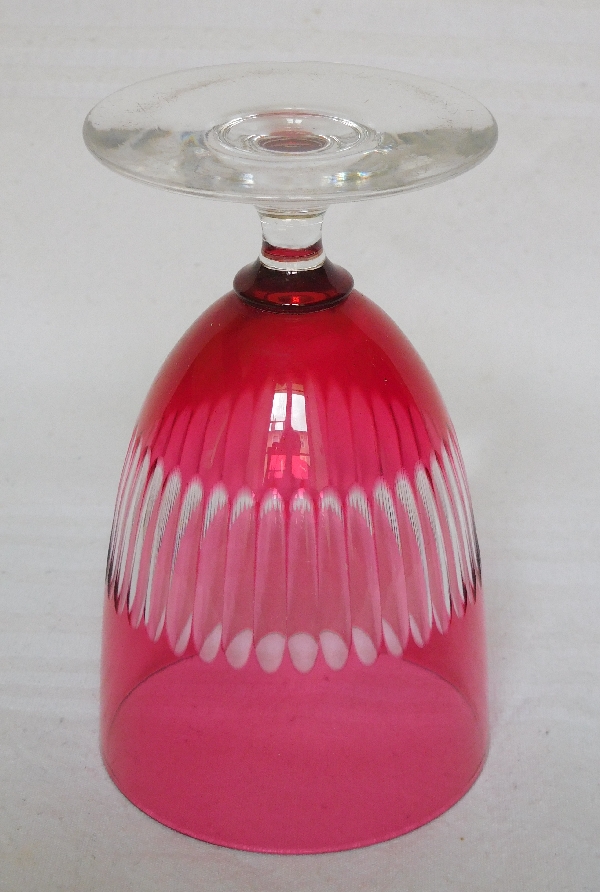 Baccarat crystal tooth glass, pink overlay crystal, Renaissance pattern
