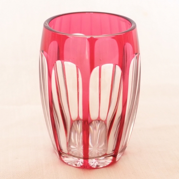 St Louis crystal port glass, pink overlay cut cristal