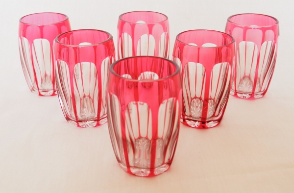 St Louis crystal port glass, pink overlay cut cristal