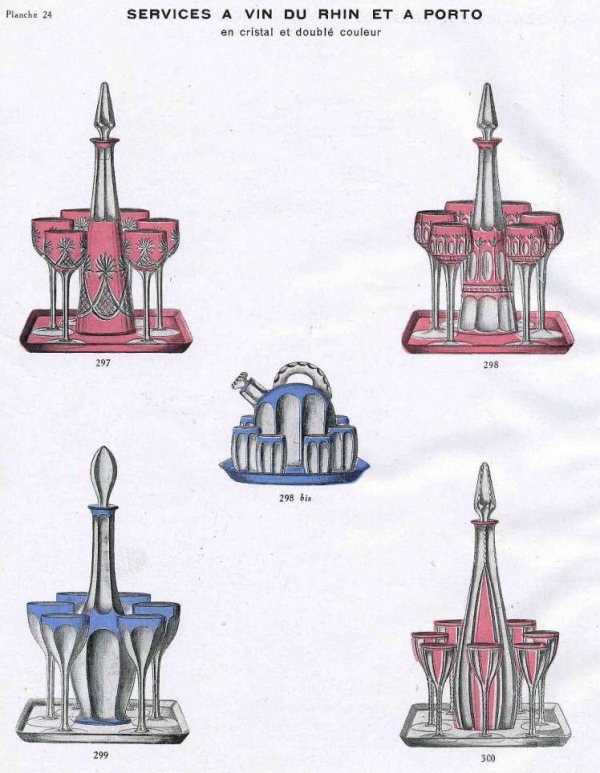 St Louis crystal port glass, pink overlay cut cristal