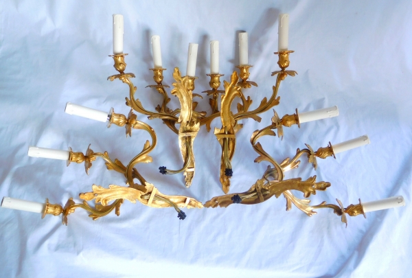 Set of 4 ormolu Louis XV style wall lights, 19th century production - 3 lights