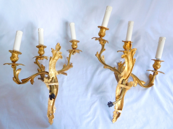 Set of 4 ormolu Louis XV style wall lights, 19th century production - 3 lights