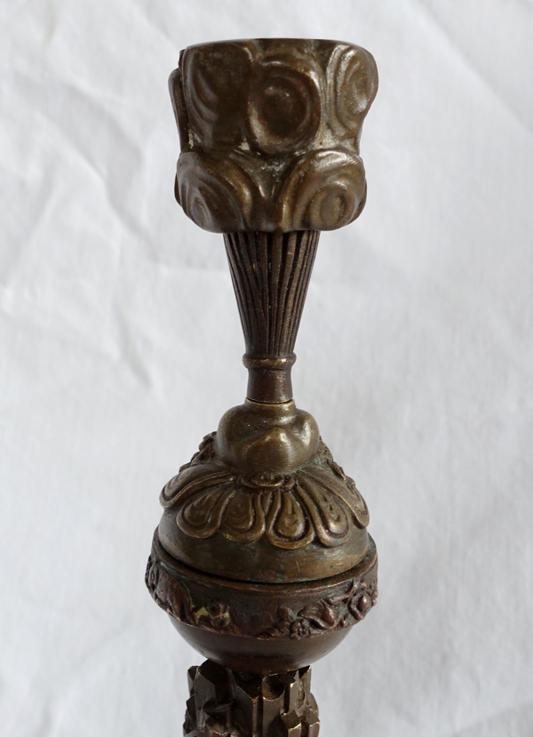Empire style patinated bronze candlestick after Claude Galle - 19th century