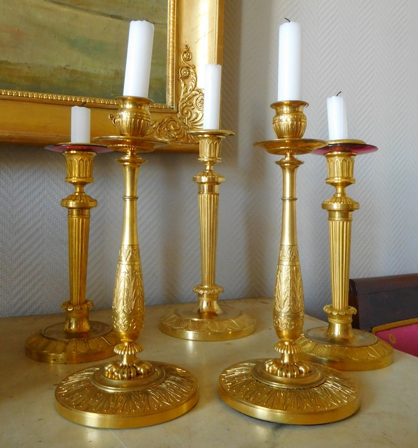 Gerard Jean Galle : Empire gilt bronze candlestick - Chateau de Fontainebleau model