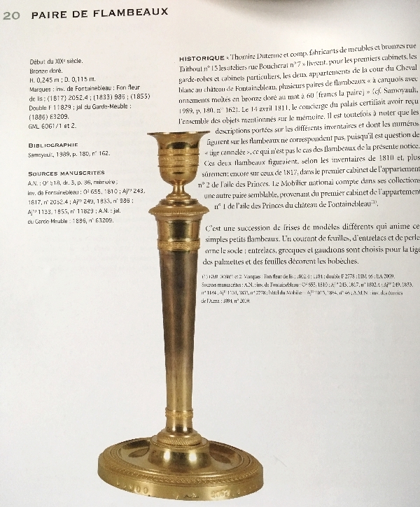 Thomire : bougeoir / flambeau en bronze doré d'époque Empire modèle du château de Fontainebleau