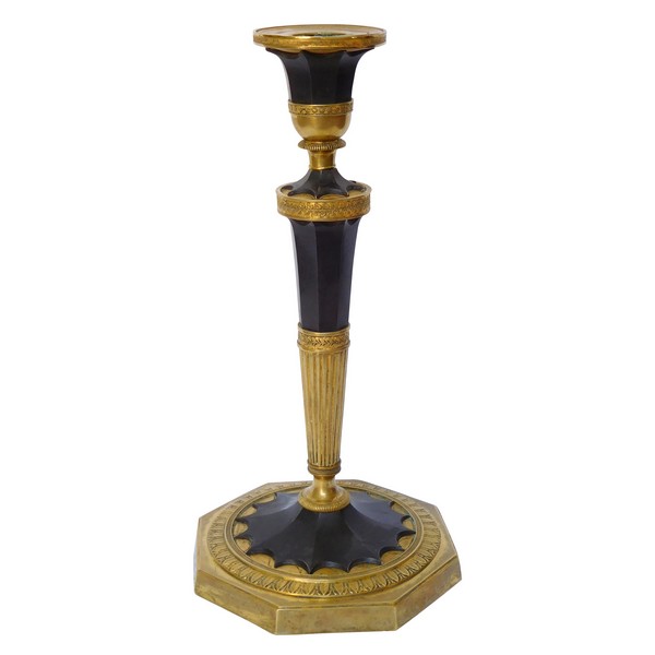 Antoine Ravrio : bougeoir flambeau bronze doré et patiné d'époque Directoire - lampe de bureau