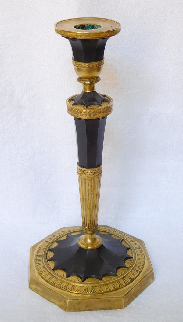 Antoine Ravrio : bougeoir flambeau bronze doré et patiné d'époque Directoire - lampe de bureau