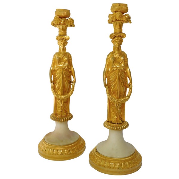 Pair of late 18th century ormolu candlesticks, Russian neo-classical work circa 1790