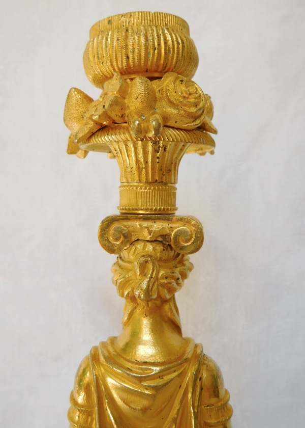 Pair of late 18th century ormolu candlesticks, Russian neo-classical work circa 1790