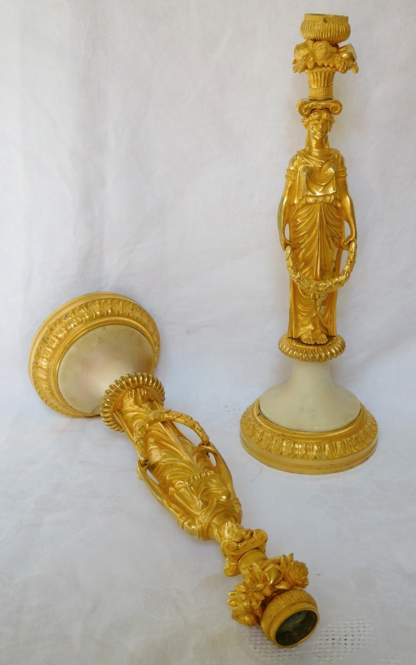 Pair of late 18th century ormolu candlesticks, Russian neo-classical work circa 1790