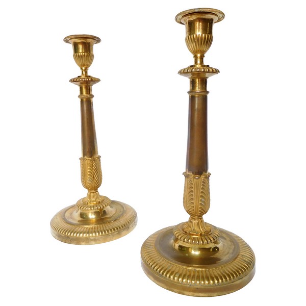 Claude Galle : pair of Empire ormolu candlesticks, early 19th century - 31cm 