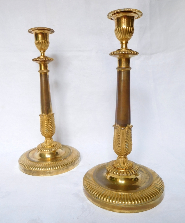 Claude Galle : pair of Empire ormolu candlesticks, early 19th century - 31cm 