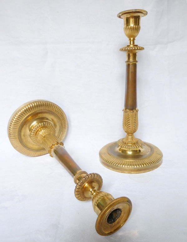 Claude Galle : pair of Empire ormolu candlesticks, early 19th century - 31cm 