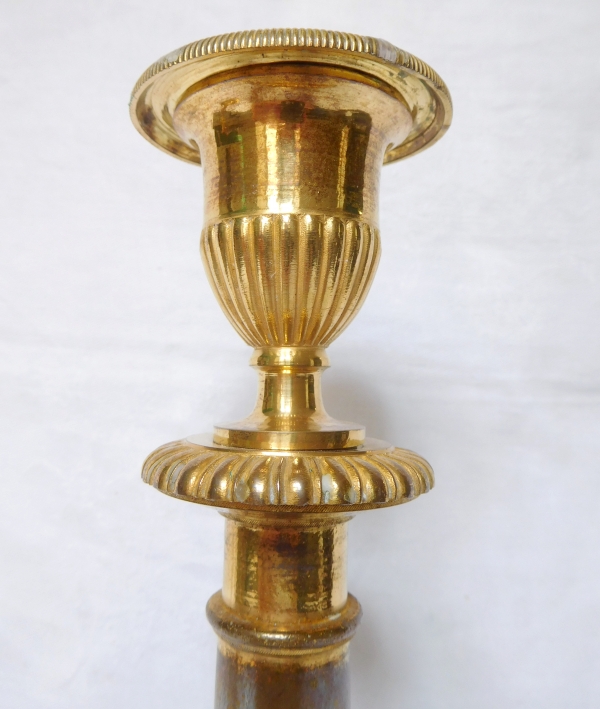 Claude Galle : paire de flambeaux Empire en bronze doré au mercure - 31cm