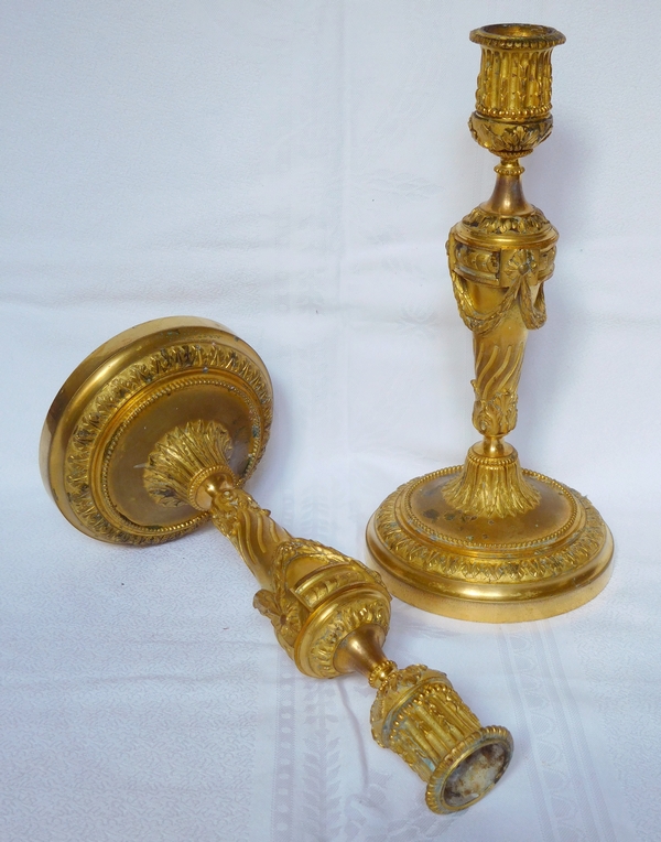 Pair of Louis XVI style ormolu candlesticks