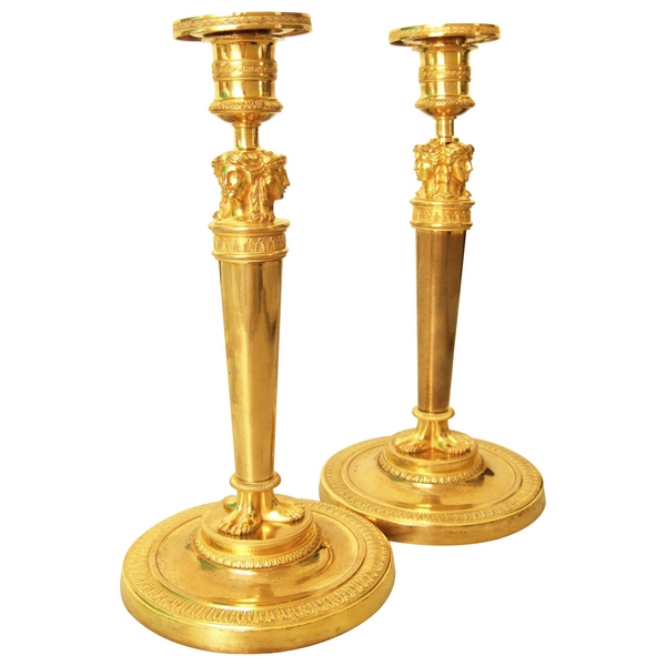 Pair of Empire / Consulate ormolu candlesticks