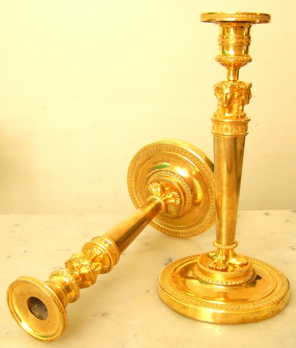 Pair of Empire / Consulate ormolu candlesticks