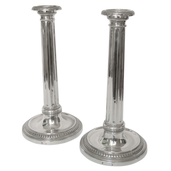 Pair of Empire sterling silver candlesticks, late 18th century / early 19th century