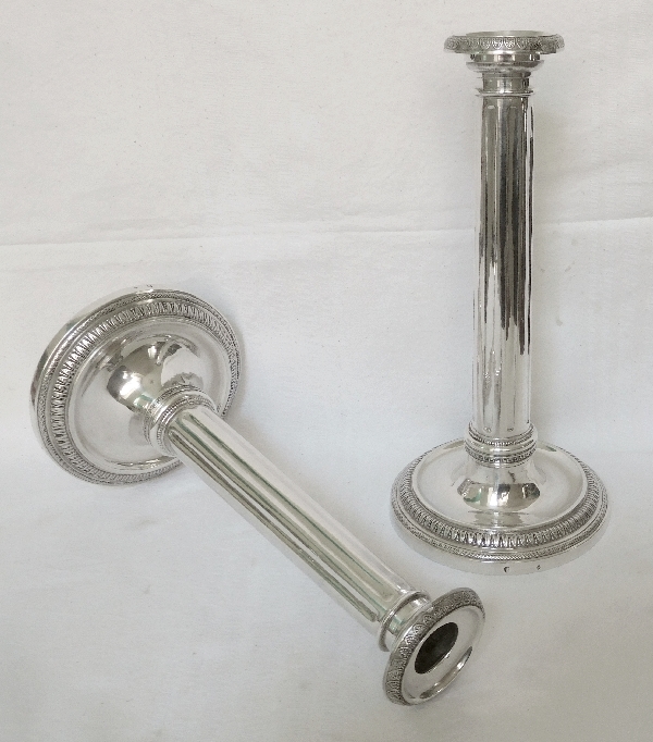 Pair of Empire sterling silver candlesticks, late 18th century / early 19th century