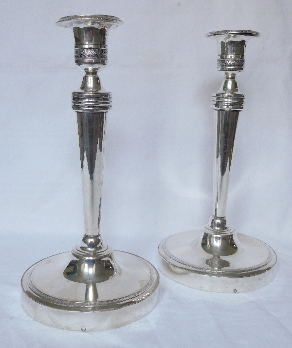 Pair of Empire sterling silver candlesticks, early 19th century circa 1810