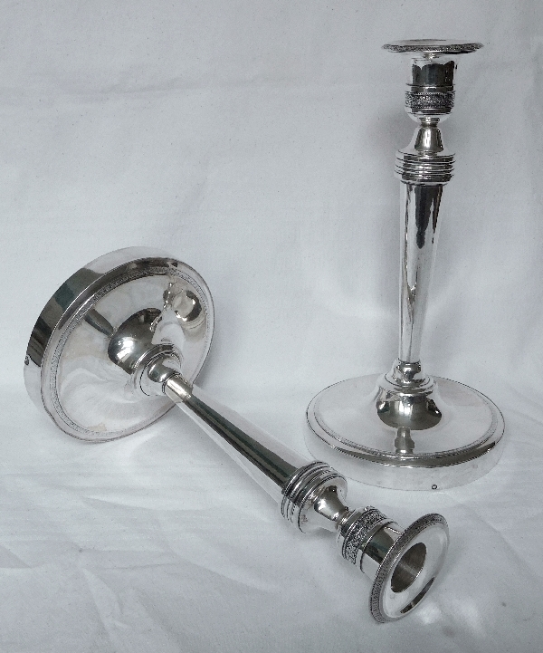 Pair of Empire sterling silver candlesticks, early 19th century circa 1810