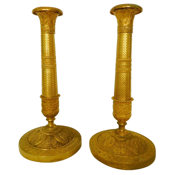 Pair of Empire ormolu candlesticks, early 19th century