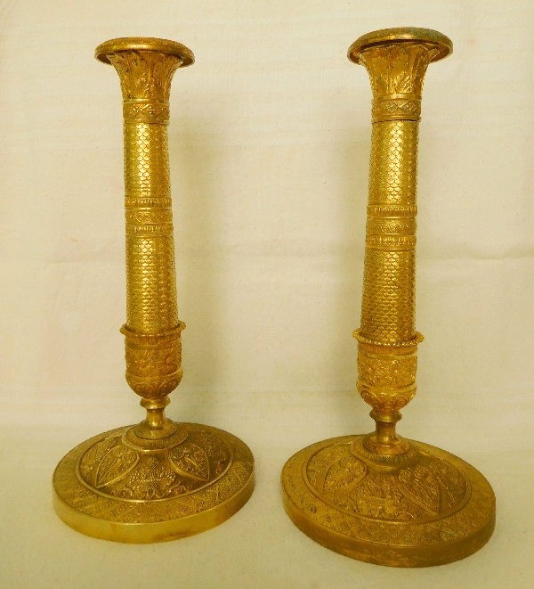 Pair of Empire ormolu candlesticks, early 19th century