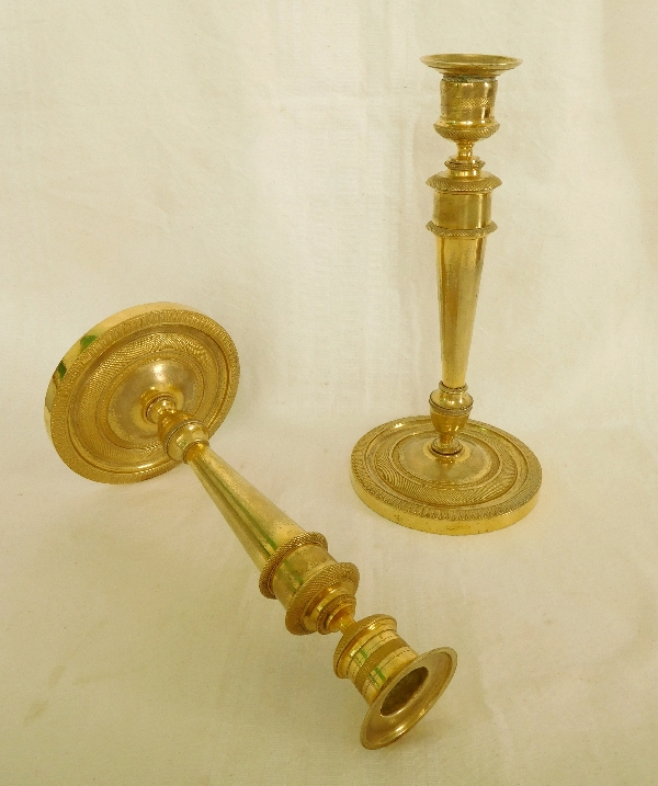 Castle of Fontainebleau - Pair of ormolu candlesticks, Empire period