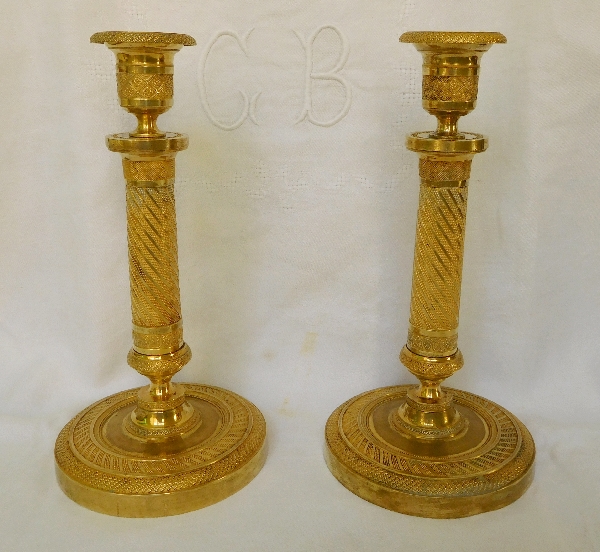 Pair of Empire ormolu candlesticks, early 19th century circa 1815