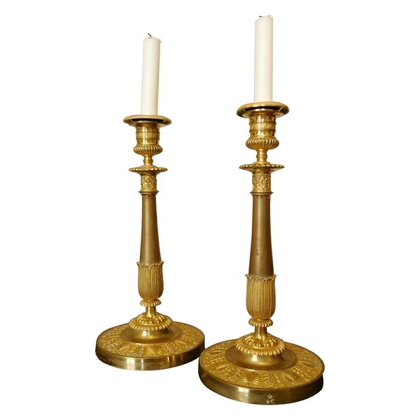 Claude Galle for Saint Cloud Palace : pair of Empire ormolu candlesticks