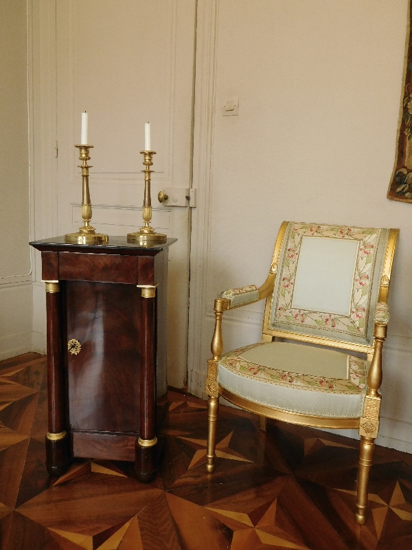 Claude Galle for Saint Cloud Palace : pair of Empire ormolu candlesticks