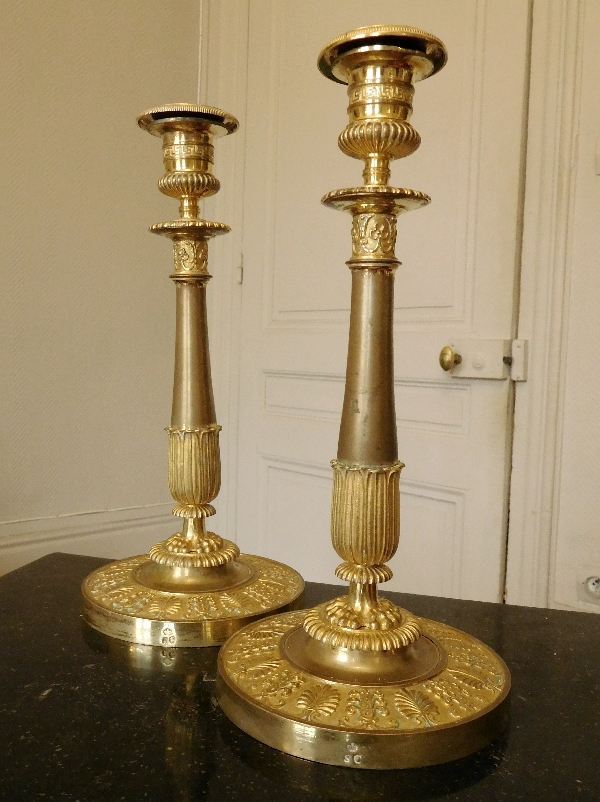 Claude Galle for Saint Cloud Palace : pair of Empire ormolu candlesticks